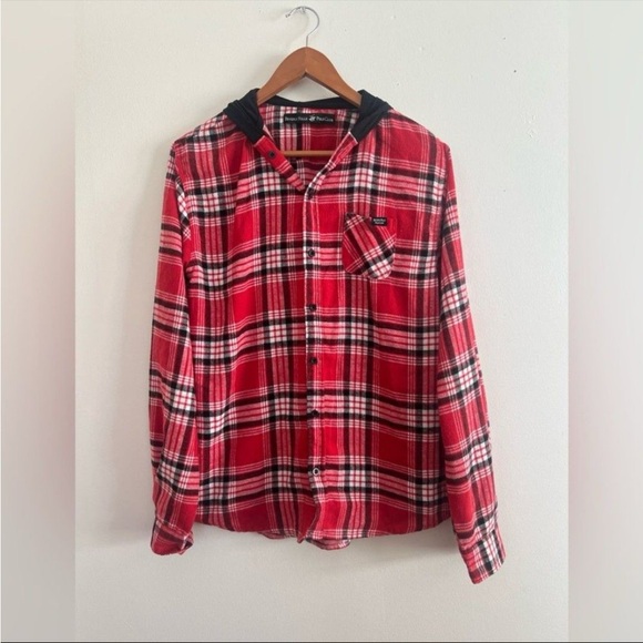 3/$25 Beverly Hills Polo Club Red Plaid Hooded Button-Up Shirt - Picture 1 of 7
